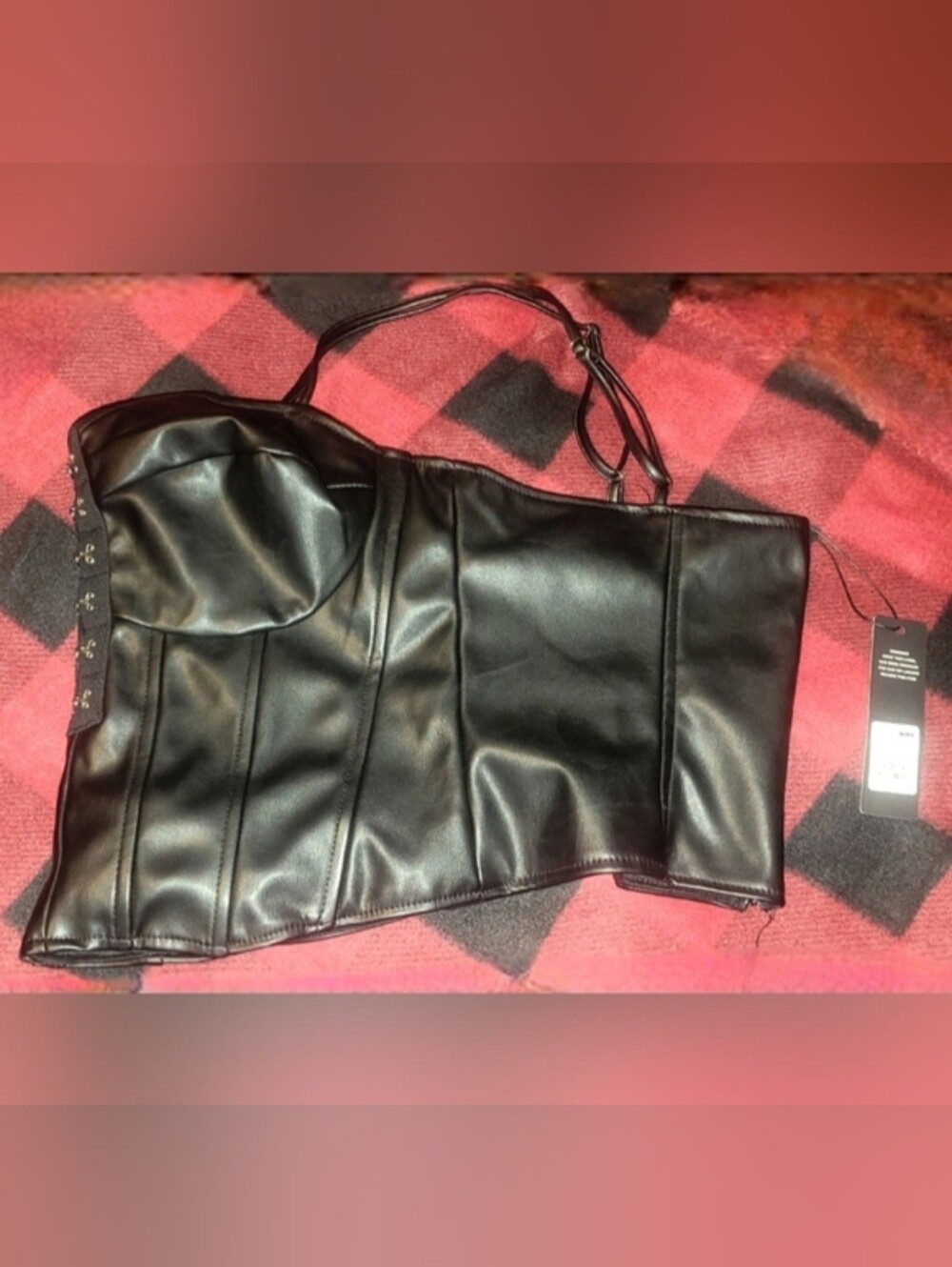 Fashion Nova Off the hook blk faux leather spaghetti strap corset top 1X NWT - Picture 15 of 17